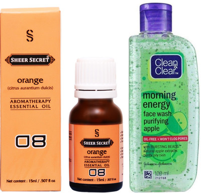 

SHEER SECRET ORANGE ESSENTIAL OIL 15 ML and CLEAN & CLEAR MORNING ENERGY APPLE FACE WASH 100 ML(Set of 2)