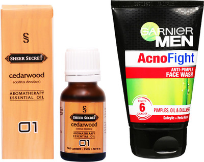 

SHEER SECRET CEDARWOOD ESSENTIAL OIL 15 ML and GARNIER MEN'S ACNO FIGHT FACE WASH 100 ML(Set of 2)