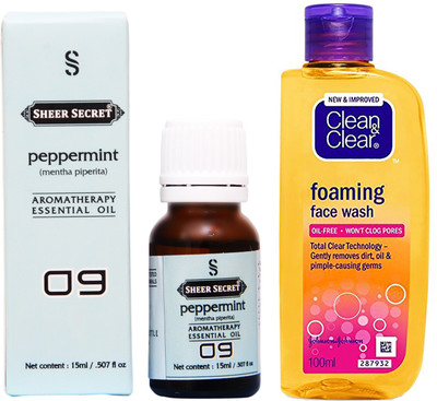 

SHEER SECRET PEPPERMINT ESSENTIAL OIL 15 ML and CLEAN & CLEAR FOAMING FACE WASH 100 ML(Set of 2)