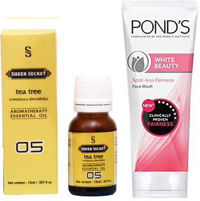

SHEER SECRET TEA TREE ESSENTIAL OIL 15 ML and POND'S WHITE BEAUTY FACE WASH 100 ML(Set of 2)