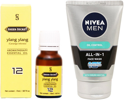 

SHEER SECRET YLANG YLANG ESSENTIAL OIL 15 ML and NIVEA ALL IN 1 FACE WASH 100 ML(Set of 2)
