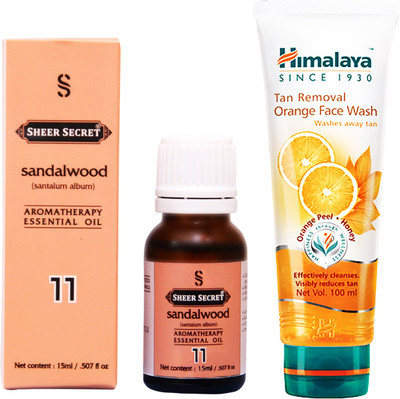 

SHEER SECRET SANDALWOOD ESSENTIAL OIL 15 ML and HIMALAYA TAN REMOVAL ORANGE FACE WASH 100 ML(Set of 2)