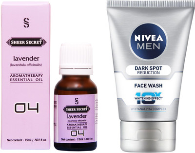 SHEER SECRET LAVENDER ESSENTIAL OIL 15 ML and NIVEA DARK SPOT REDUCTION FACE WASH 100 ML(Set of 2)