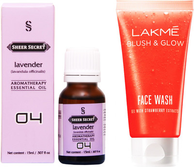 

SHEER SECRET LAVENDER ESSENTIAL OIL 15 ML and LAKME BLUSH & GLOW STRAWBERRY GEL FACE WASH 100 ML(Set of 2)