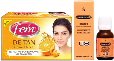 

SHEER SECRET ORANGE ESSENTIAL OIL 15ML and FEM DE TAN BLEACH 30 GRAMS(Set of 2)