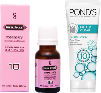 

SHEER SECRET ROSEMARY ESSENTIAL OIL 15 ML and POND'S PIMPLE CLEAR FACE WASH 100 ML(Set of 2)