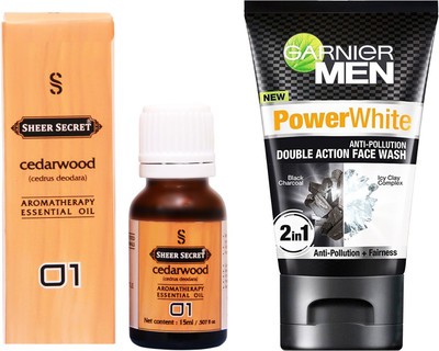 

SHEER SECRET CEDARWOOD ESSENTIAL OIL 15 ML and GARNIER MEN'S DOUBLE ACTION FACE WASH 100 ML(Set of 2)