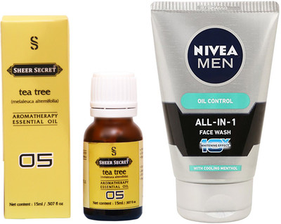 

SHEER SECRET TEA TREE ESSENTIAL OIL 15 ML and NIVEA ALL IN 1 FACE WASH 100 ML(Set of 2)