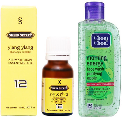 SHEER SECRET YLANG YLANG ESSENTIAL OIL 15 ML and CLEAN & CLEAR MORNING ENERGY APPLE FACE WASH 100 ML(Set of 2)