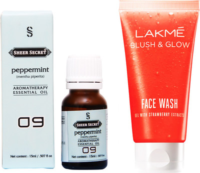 

SHEER SECRET PEPPERMINT ESSENTIAL OIL 15 ML and LAKME BLUSH & GLOW STRAWBERRY GEL FACE WASH 100 ML(Set of 2)