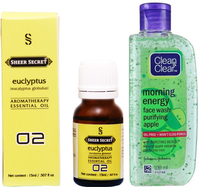 

SHEER SECRET EUCLYPTUS ESSENTIAL OIL 15 ML and CLEAN & CLEAR MORNING ENERGY APPLE FACE WASH 100 ML(Set of 2)