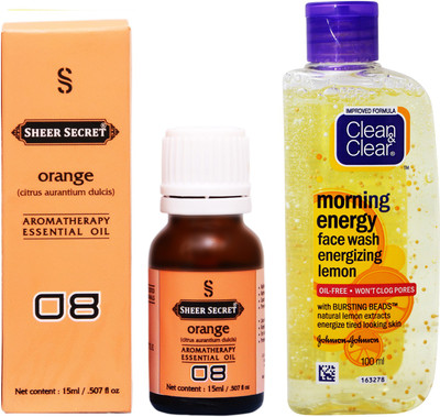 

SHEER SECRET ORANGE ESSENTIAL OIL 15 ML and CLEAN & CLEAR MORNING ENERGY LEMON FACE WASH 100 ML(Set of 2)