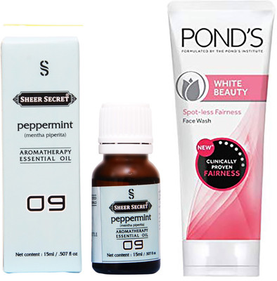 

SHEER SECRET PEPPERMINT ESSENTIAL OIL 15 ML and POND'S WHITE BEAUTY FACE WASH 100 ML(Set of 2)