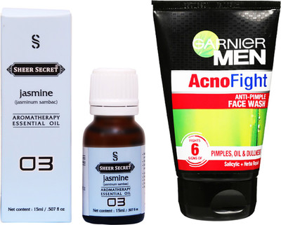 

SHEER SECRET JASMINE ESSENTIAL OIL 15 ML and GARNIER MEN'S ACNO FIGHT FACE WASH 100 ML(Set of 2)