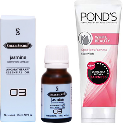 

SHEER SECRET JASMINE ESSENTIAL OIL 15 ML and POND'S WHITE BEAUTY FACE WASH 100 ML(Set of 2)