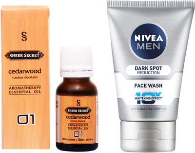 

SHEER SECRET CEDARWOOD ESSENTIAL OIL 15 ML and NIVEA DARK SPOT REDUCTION FACE WASH 100 ML(Set of 2)