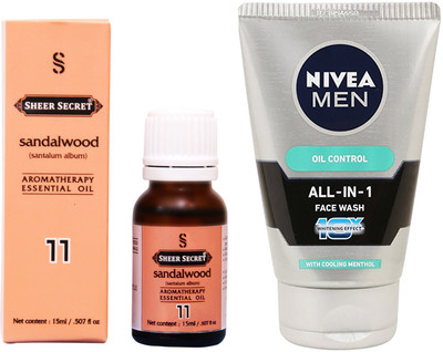 

SHEER SECRET SANDALWOOD ESSENTIAL OIL 15 ML and NIVEA ALL IN 1 FACE WASH 100 ML(Set of 2)