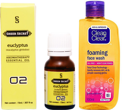 

SHEER SECRET EUCLYPTUS ESSENTIAL OIL 15 ML and CLEAN & CLEAR FOAMING FACE WASH 100 ML(Set of 2)