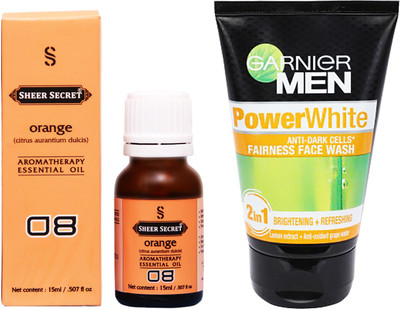 

SHEER SECRET ORANGE ESSENTIAL OIL 15 ML and GARNIER MEN'S POWER WHITE FACE WASH 100 ML(Set of 2)