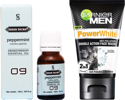 

SHEER SECRET PEPPERMINT ESSENTIAL OIL 15 ML and GARNIER MEN'S DOUBLE ACTION FACE WASH 100 ML(Set of 2)