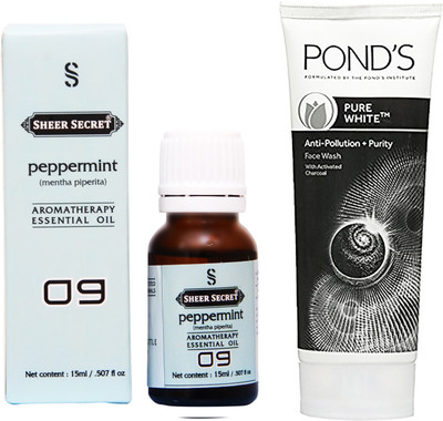 

SHEER SECRET PEPPERMINT ESSENTIAL OIL 15 ML and POND'S PURE WHITE FACE WASH 100 ML(Set of 2)