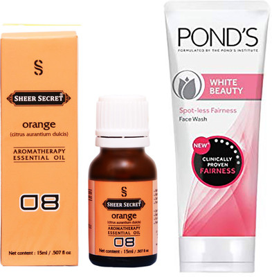 

SHEER SECRET ORANGE ESSENTIAL OIL 15 ML and POND'S WHITE BEAUTY FACE WASH 100 ML(Set of 2)