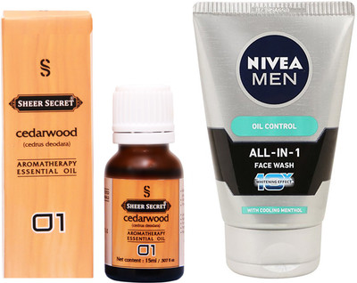 

SHEER SECRET CEDARWOOD ESSENTIAL OIL 15 ML and NIVEA ALL IN 1 FACE WASH 100 ML(Set of 2)