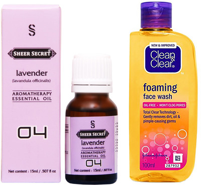 

SHEER SECRET LAVENDER ESSENTIAL OIL 15 ML and CLEAN & CLEAR FOAMING FACE WASH 100 ML(Set of 2)