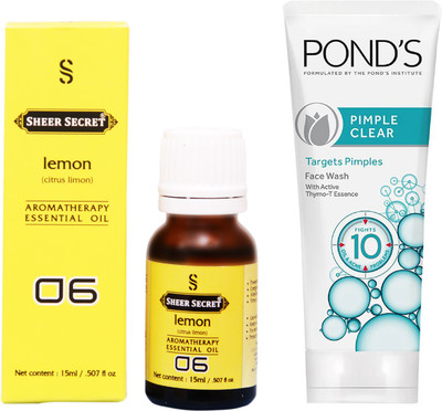 

SHEER SECRET LEMON ESSENTIAL OIL 15 ML and POND'S PIMPLE CLEAR FACE WASH 100 ML(Set of 2)