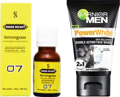 

SHEER SECRET LEMONGRASS ESSENTIAL OIL 15 ML and GARNIER MEN'S DOUBLE ACTION FACE WASH 100 ML(Set of 2)