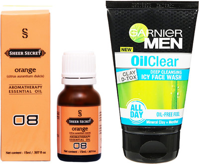 

SHEER SECRET ORANGE ESSENTIAL OIL 15 ML and GARNIER MEN'S OIL CLEAR FACE WASH 100 ML(Set of 2)