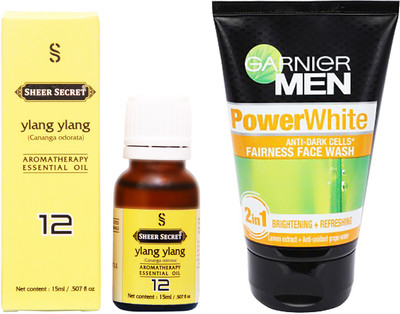 

SHEER SECRET YLANG YLANG ESSENTIAL OIL 15 ML and GARNIER MEN'S POWER WHITE FACE WASH 100 ML(Set of 2)