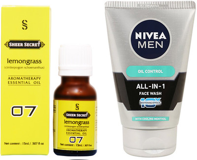 SHEER SECRET LEMONGRASS ESSENTIAL OIL 15 ML and NIVEA ALL IN 1 FACE WASH 100 ML(Set of 2)