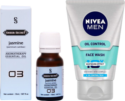 

SHEER SECRET JASMINE ESSENTIAL OIL 15 ML and NIVEA OIL CONTROL FACE WASH 100 ML(Set of 2)