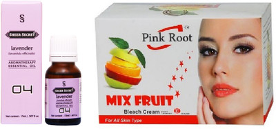 

SHEER SECRET LAVENDER ESSENTIAL OIL 15ML and PINK ROOT MIX FRUIT BLEACH 43 GRAMS(Set of 2)