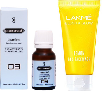 

SHEER SECRET JASMINE ESSENTIAL OIL 15 ML and LAKME BLUSH & GLOW LEMON GEL FACE WASH 100 ML(Set of 2)