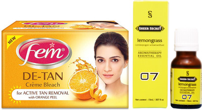 

SHEER SECRET LEMONGRASS ESSENTIAL OIL 15ML and FEM DE TAN BLEACH 30 GRAMS(Set of 2)