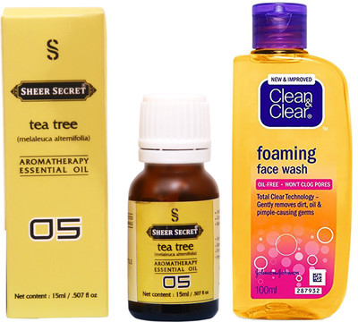 

SHEER SECRET TEA TREE ESSENTIAL OIL 15 ML and CLEAN & CLEAR FOAMING FACE WASH 100 ML(Set of 2)