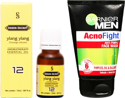 

SHEER SECRET YLANG YLANG ESSENTIAL OIL 15 ML and GARNIER MEN'S ACNO FIGHT FACE WASH 100 ML(Set of 2)