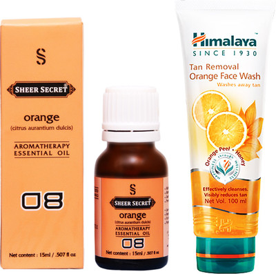 SHEER SECRET ORANGE ESSENTIAL OIL 15 ML and HIMALAYA TAN REMOVAL ORANGE FACE WASH 100 ML(Set of 2)