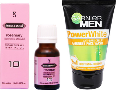 

SHEER SECRET ROSEMARY ESSENTIAL OIL 15 ML and GARNIER MEN'S POWER WHITE FACE WASH 100 ML(Set of 2)