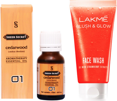 

SHEER SECRET CEDARWOOD ESSENTIAL OIL 15 ML and LAKME BLUSH & GLOW STRAWBERRY GEL FACE WASH 100 ML(Set of 2)