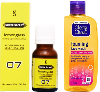 

SHEER SECRET LEMONGRASS ESSENTIAL OIL 15 ML and CLEAN & CLEAR FOAMING FACE WASH 100 ML(Set of 2)