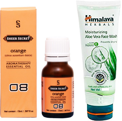 SHEER SECRET ORANGE ESSENTIAL OIL 15 ML and HIMALAYA ALOEVERA FACE WASH 100 ML(Set of 2)