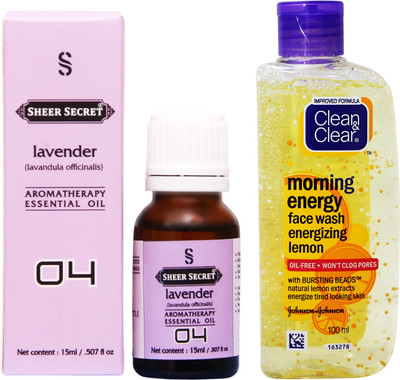 

SHEER SECRET LAVENDER ESSENTIAL OIL 15 ML and CLEAN & CLEAR MORNING ENERGY LEMON FACE WASH 100 ML(Set of 2)