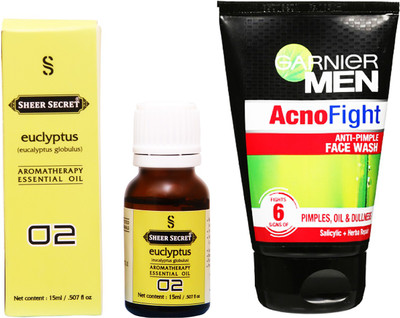 

SHEER SECRET EUCLYPTUS ESSENTIAL OIL 15 ML and GARNIER MEN'S ACNO FIGHT FACE WASH 100 ML(Set of 2)