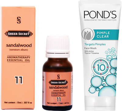 

SHEER SECRET SANDALWOOD ESSENTIAL OIL 15 ML and POND'S PIMPLE CLEAR FACE WASH 100 ML(Set of 2)