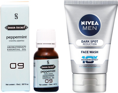 

SHEER SECRET PEPPERMINT ESSENTIAL OIL 15 ML and NIVEA DARK SPOT REDUCTION FACE WASH 100 ML(Set of 2)