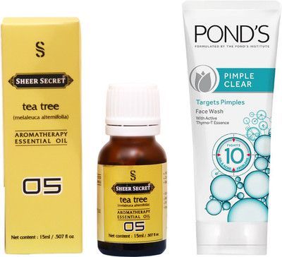 

SHEER SECRET TEA TREE ESSENTIAL OIL 15 ML and POND'S PIMPLE CLEAR FACE WASH 100 ML(Set of 2)
