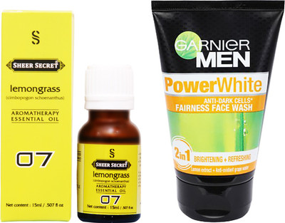 

SHEER SECRET LEMONGRASS ESSENTIAL OIL 15 ML and GARNIER MEN'S POWER WHITE FACE WASH 100 ML(Set of 2)